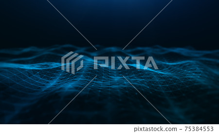 Abstract waves flowing, with triangle mesh of dots and lines. Big data connection, Technology digital background. 3d rendering 75384553
