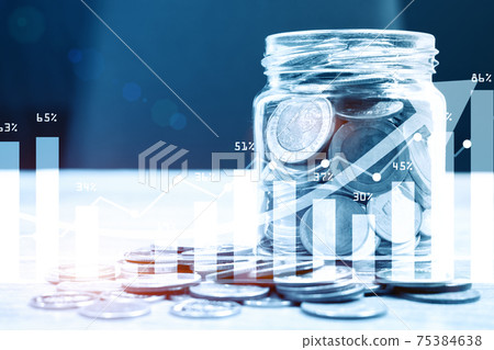 Coins in the glass. Saving money for finance accounting. Coins in the glass. Saving money for finance accounting. 75384638