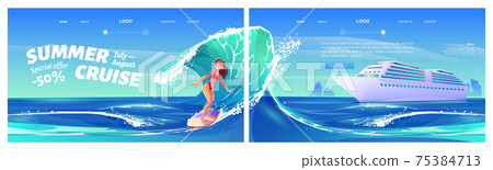 Summer cruise cartoon landing with surfing girl 75384713