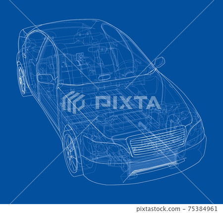 Electric Car With Chassis. Vector rendering of 3d Electric Car With Chassis. Vector rendering of 3d 75384961