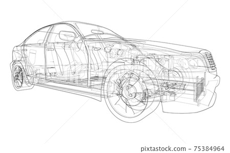 Electric Car With Chassis. Vector rendering of 3d Electric Car With Chassis. Vector rendering of 3d 75384964