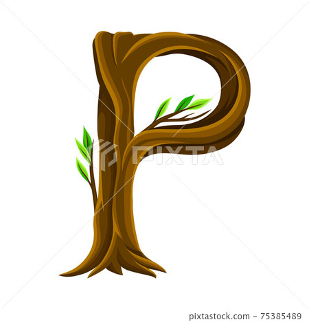 Capital Letter P as Forest Alphabet Symbol Arranged from Tree Trunk and Branches Vector Illustration 75385489
