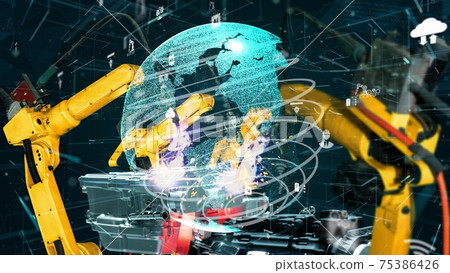 Smart industry robot arms modernization for digital factory tech Smart industry robot arms modernization for digital factory tech 75386426