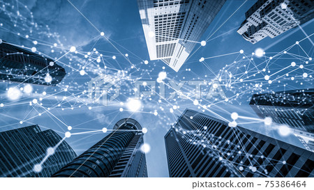 Imaginative visual smart digital city with globalization abstract graphic showing connection network 75386464