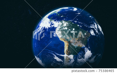Planet earth globe view from space showing realistic earth surface and world map 75386465