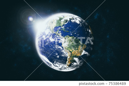 Planet earth globe view from space showing realistic earth surface and world map Planet earth globe view from space showing realistic earth surface and world map 75386489