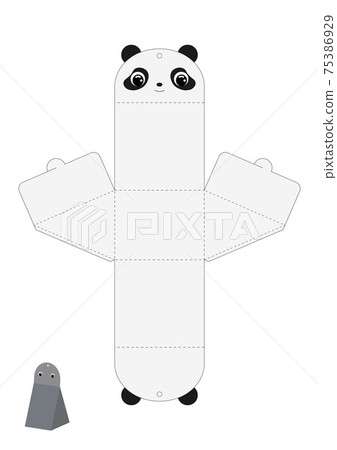 Party favor box panda design for sweets, candies, presents. Packaging die cut template, great for any purposes, birthdays, baby showers. Editable blueprint layout with cutting and scoring lines. 75386929