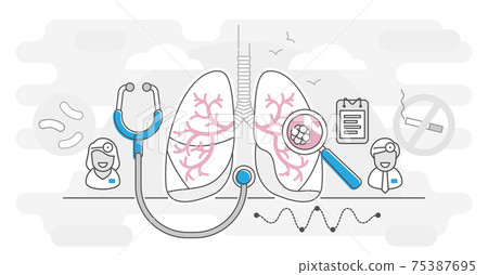 Pulmonology vector illustration outline concept. Lungs research healthcare concept. 75387695