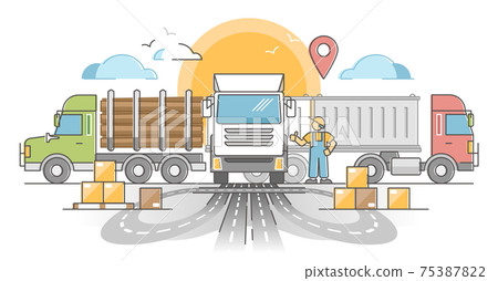 Trucking transport industry as lorry cargo delivery by road outline concept 75387822