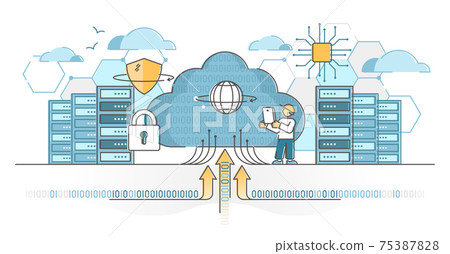 Data center servers for cloud hosting and storage service outline concept Data center servers for cloud hosting and storage service outline concept 75387828