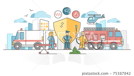 Public safety protection by police, ambulance and firefighter outline concept 75387842