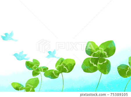 四葉三葉草與溫柔的觸摸，與一隻藍鳥的插圖 75389105