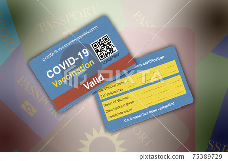 Front and back of Covid-19 vaccination identification card. Front and back of Covid-19 vaccination identification card. 75389729