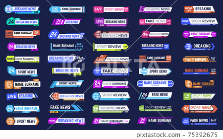 Tv news bars. Breaking news broadcasting third part banners, headline information media screen frames. Television broadcast bar vector illustration set 75392675