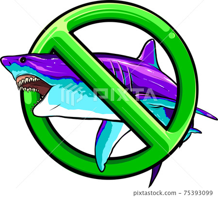 Marine predator, the shark on the background of the prohibitory sign Marine predator, the shark on the background of the prohibitory sign 75393099
