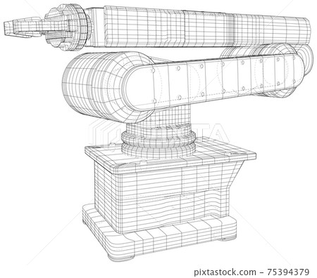Industrial Robotic Arm Hand isolated on white. Technical wire-frame. Vector rendering of 3d Industrial Robotic Arm Hand isolated on white. Technical wire-frame. Vector rendering of 3d 75394379