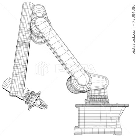 Wire-frame Industrial Robot isolated on white. Vector created of 3d. EPS10 format. Vector rendering of 3d Wire-frame Industrial Robot isolated on white. Vector created of 3d. EPS10 format. Vector rendering of 3d 75394386