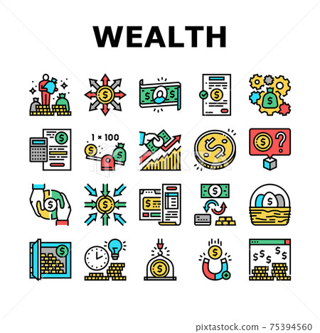 Wealth Finance Capital Collection Icons Set Vector - Stock Illustration ...