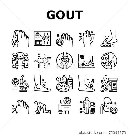 Gout Health Disease Collection Icons Set Vector 75394573