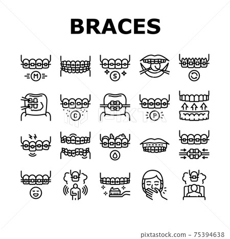 Tooth Braces Accessory Collection Icons Set Vector 75394638