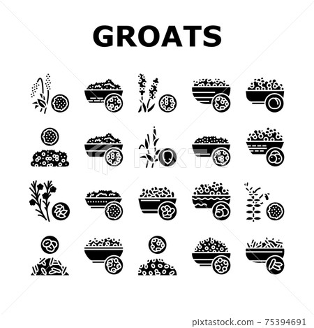 Groats Natural Food Collection Icons Set Vector 75394691