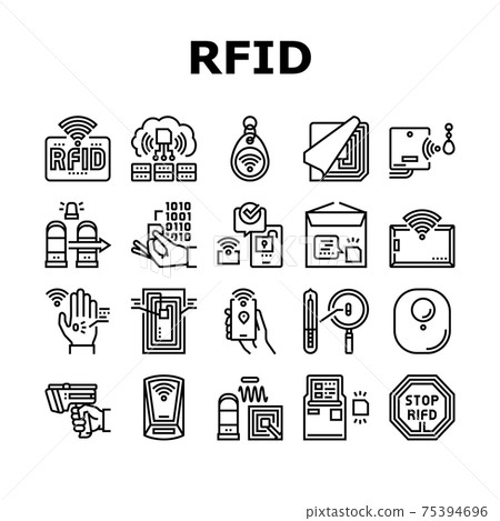 Rfid Chip Technology Collection Icons Set Vector Rfid Chip Technology Collection Icons Set Vector 75394696