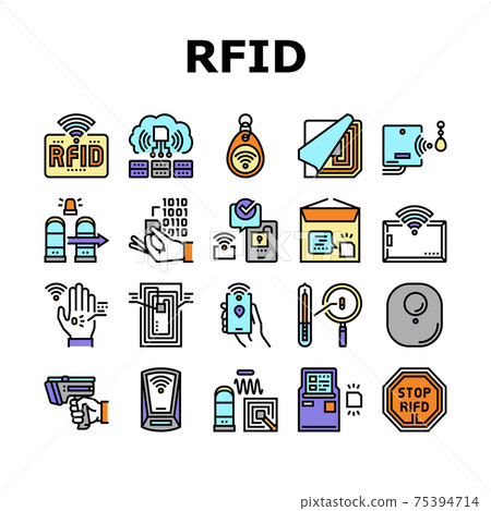 Rfid Chip Technology Collection Icons Set Vector 75394714