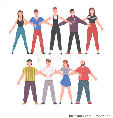 Happy People Standing Together with Arms Outstretched, Friendship, Solidarity, Help and Support Concept Cartoon Style Vector Illustration Happy People Standing Together with Arms Outstretched, Friendship, Solidarity, Help and Support Concept Cartoon Style Vector Illustration 75395467