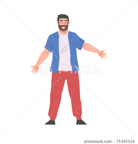 Bearded Man Standing with his Arms Outstretched, Solidarity, Friendship and Charity Concept Cartoon Style Vector Illustration 75395524