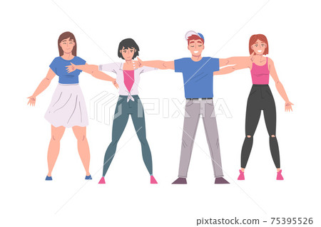 People Standing Together Embracing Each Other, Friendship, Solidarity, Cooperation and Help Between People Cartoon Style Vector Illustration 75395526