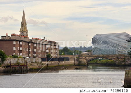 Dublin, Ireland - July 30, 2020: Aviva Stadium Near the Docks area 75396136