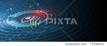 internet digital security technology concept for business background. Lock on circuit board 75396832