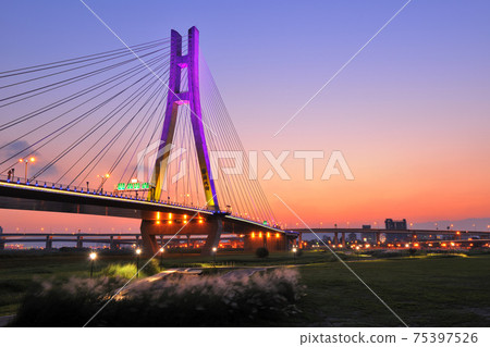 新北市-新北大橋,橋樑,斜張橋,高架橋,大漢溪,雲彩,日落,黃昏,霞光,光芒,芒花,秋天 新北市-新北大橋,橋樑,斜張橋,高架橋,大漢溪,雲彩,日落,黃昏,霞光,光芒,芒花,秋天 75397526