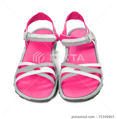 Pair of women summer sandals. Front view. Pair of women summer sandals. Front view. 75399903