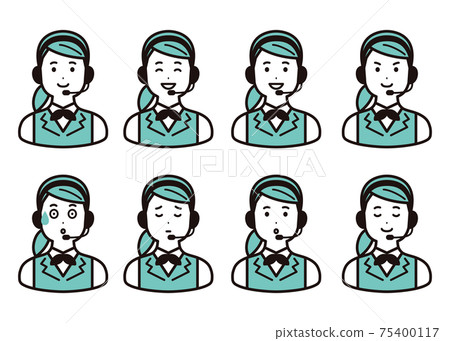 Call center, operator female facial expression variation set 75400117