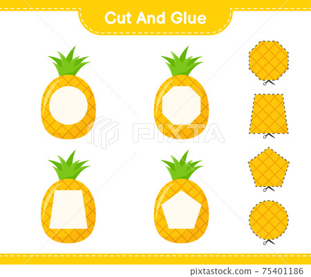 Cut and glue, cut parts of Pineapple and glue them. Educational children game, printable worksheet, vector illustration Cut and glue, cut parts of Pineapple and glue them. Educational children game, printable worksheet, vector illustration 75401186