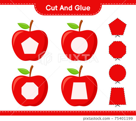 Cut and glue, cut parts of Apple and glue them....-插圖素材 [75401199 ...