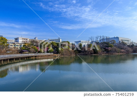 A distant view of Futatsuike Park and Shigakkan University Building in Obu City 75401259