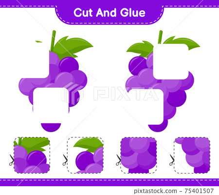 Cut and glue, cut parts of Grape and glue them. Educational children game, printable worksheet, vector illustration 75401507