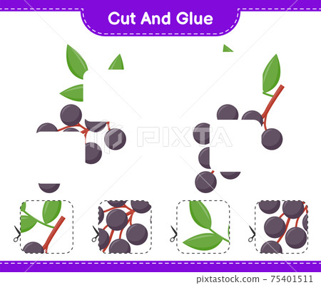Cut and glue, cut parts of Elderberry and glue them. Educational children game, printable worksheet, vector illustration 75401511