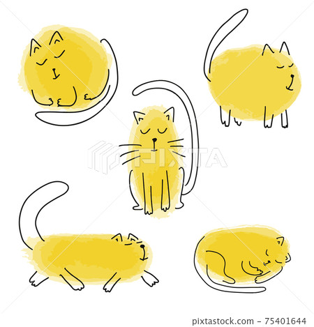 Hand drawn yellow cartoon cats set for design. Vector illustration Hand drawn yellow cartoon cats set for design. Vector illustration 75401644