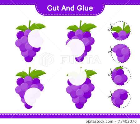 Cut and glue, cut parts of Grape and glue them. Educational children game, printable worksheet, vector illustration 75402076