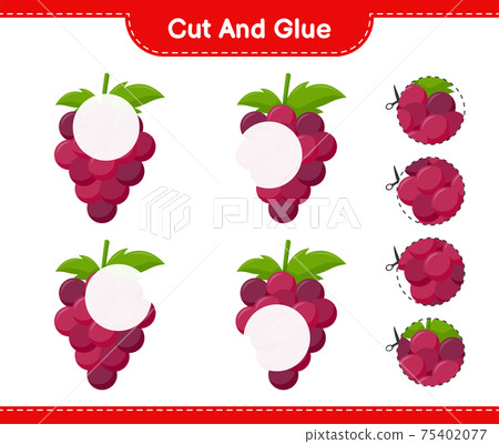 Cut and glue, cut parts of Grape and glue them. Educational children game, printable worksheet, vector illustration 75402077