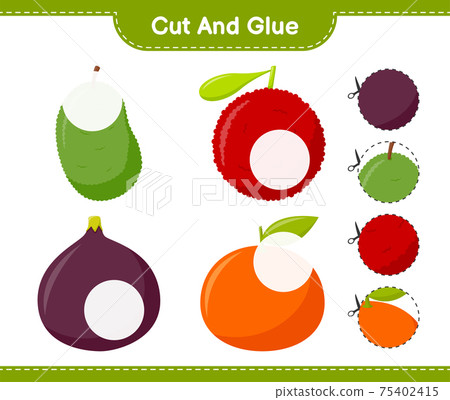 Cut and glue, cut parts of Fruits and glue them. Educational children game, printable worksheet, vector illustration 75402415