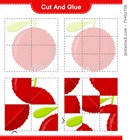 Cut and glue, cut parts of Yumberry and glue them. Educational children game, printable worksheet, vector illustration 75402706