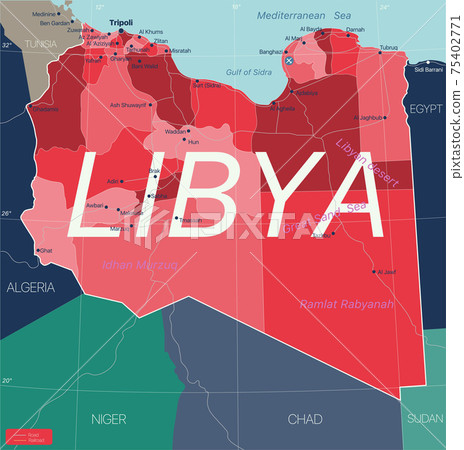Libya country detailed editable map Libya country detailed editable map 75402771