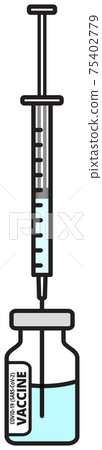 Coronavirus Covid-19 vaccine bottle and syringe 75402779