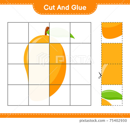 Cut and glue, cut parts of Mango and glue them. Educational children game, printable worksheet, vector illustration Cut and glue, cut parts of Mango and glue them. Educational children game, printable worksheet, vector illustration 75402930