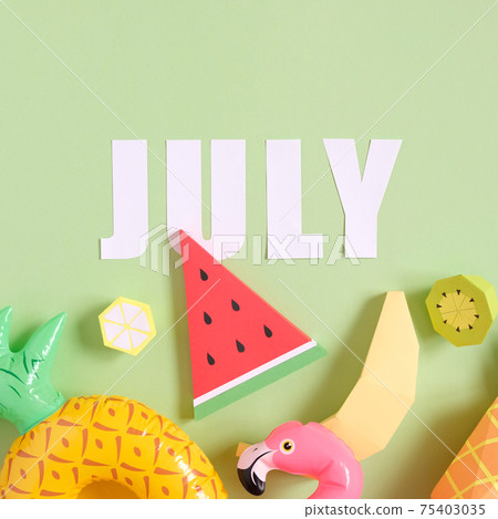 Exotic fruits made of paper on green background 75403035