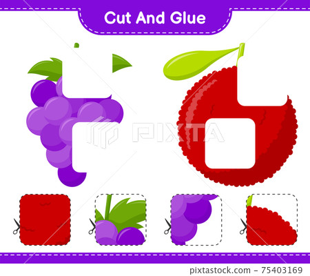 Cut and glue, cut parts of Fruits and glue them. Educational children game, printable worksheet, vector illustration 75403169